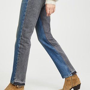 B Sides Two-Tone Mid-Rise Straight Leg Jeans Grey Blue Whiskered Size 29